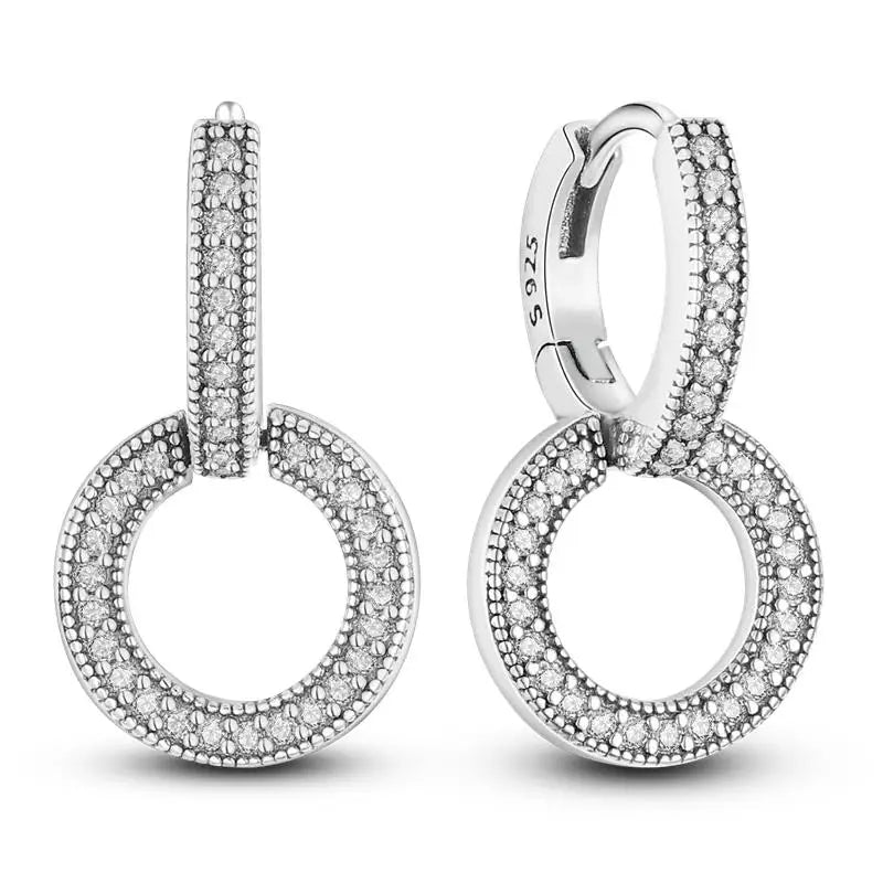 2024 Double Hoop Sun Moon 925 Silver Plated Butterfly Heart Earrings Stud Fit Original Charms Diy For Women Accessories