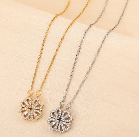 Rose Gift Box with Four-Leaf Grass and Heart Necklaces