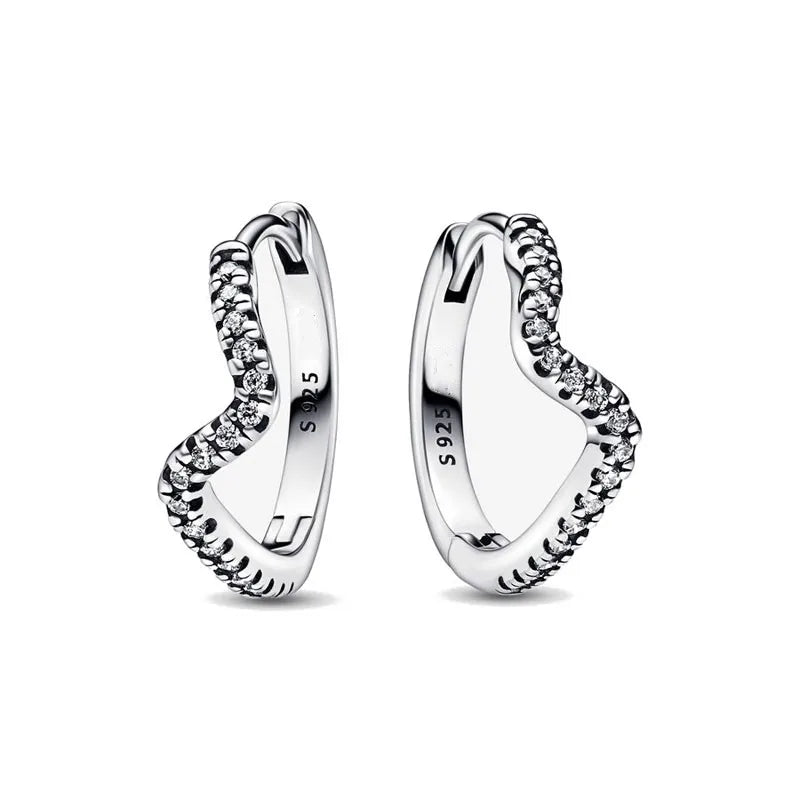 2024 Double Hoop Sun Moon 925 Silver Plated Butterfly Heart Earrings Stud Fit Original Charms Diy For Women Accessories