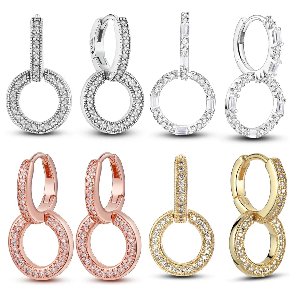 2024 Double Hoop Sun Moon 925 Silver Plated Butterfly Heart Earrings Stud Fit Original Charms Diy For Women Accessories