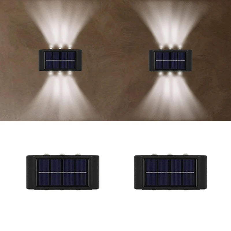 Solar Powered Garden Wall Light Outdoor Waterproof 6LED Beads up down Lamp for Street Terrace Fence Courtyard Wall Decoration
