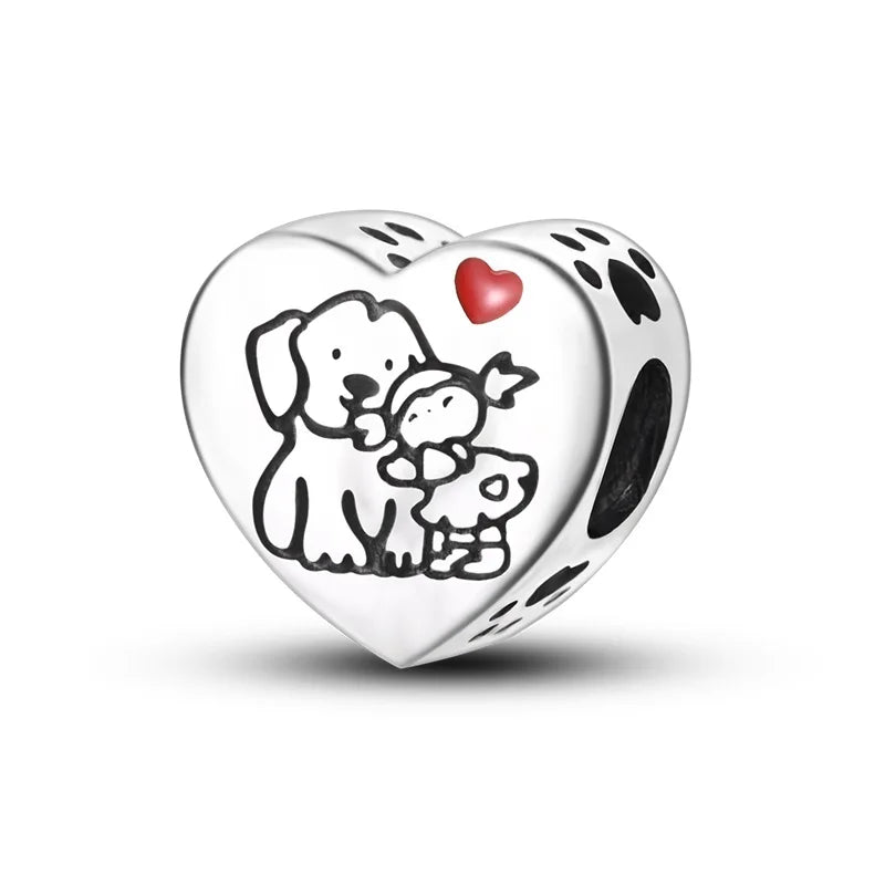 Dogs Pet Charms 925 Silver Heart Shaped Pink Zircon Claws Pendants Fit Original S925 Bracelets Fine DIY Birthday Jewelry Gifts