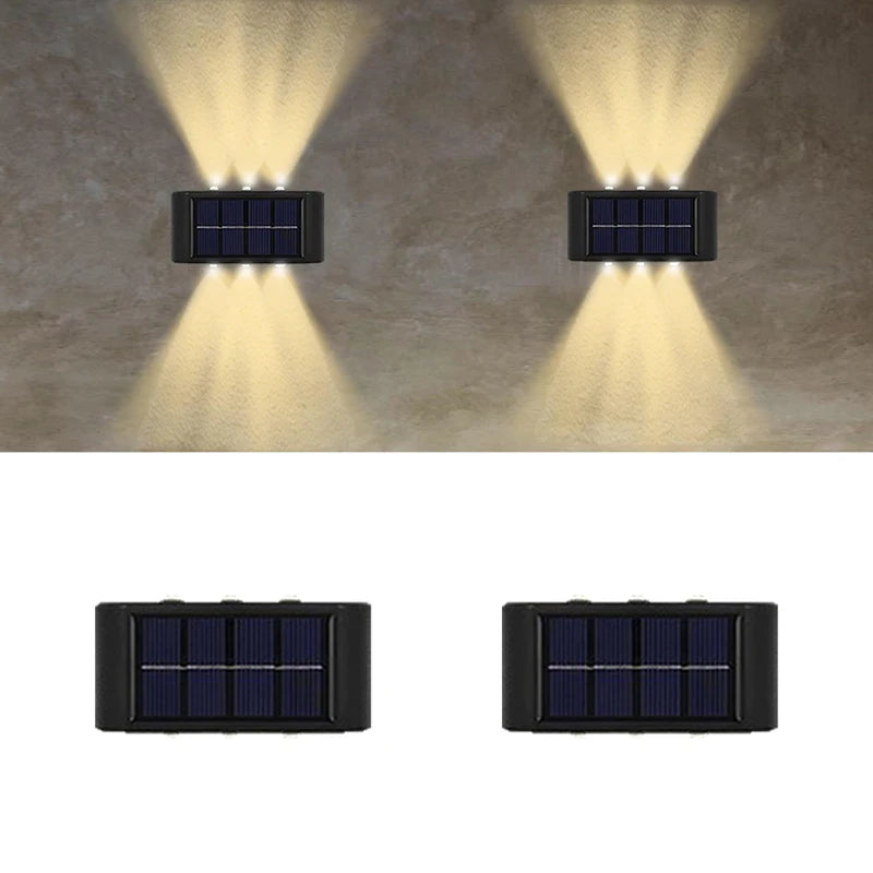Solar Powered Garden Wall Light Outdoor Waterproof 6LED Beads up down Lamp for Street Terrace Fence Courtyard Wall Decoration