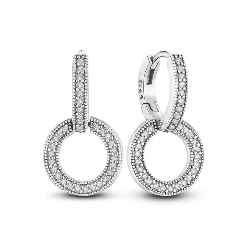2024 Double Hoop Sun Moon 925 Silver Plated Butterfly Heart Earrings Stud Fit Original Charms Diy For Women Accessories