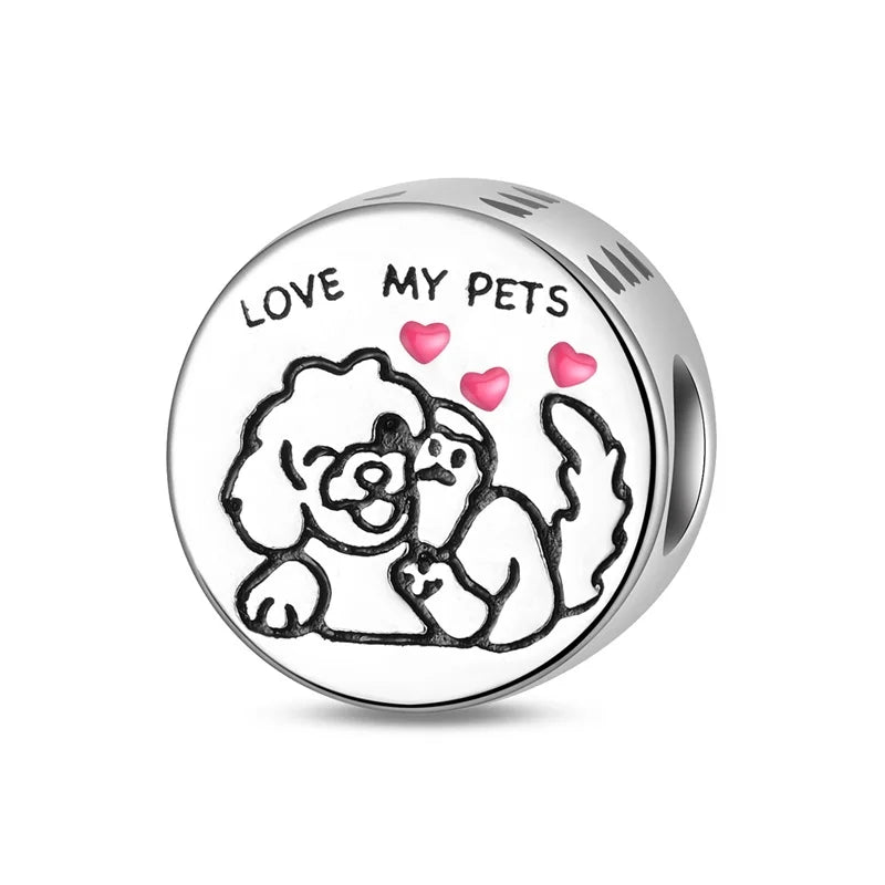 Dogs Pet Charms 925 Silver Heart Shaped Pink Zircon Claws Pendants Fit Original S925 Bracelets Fine DIY Birthday Jewelry Gifts