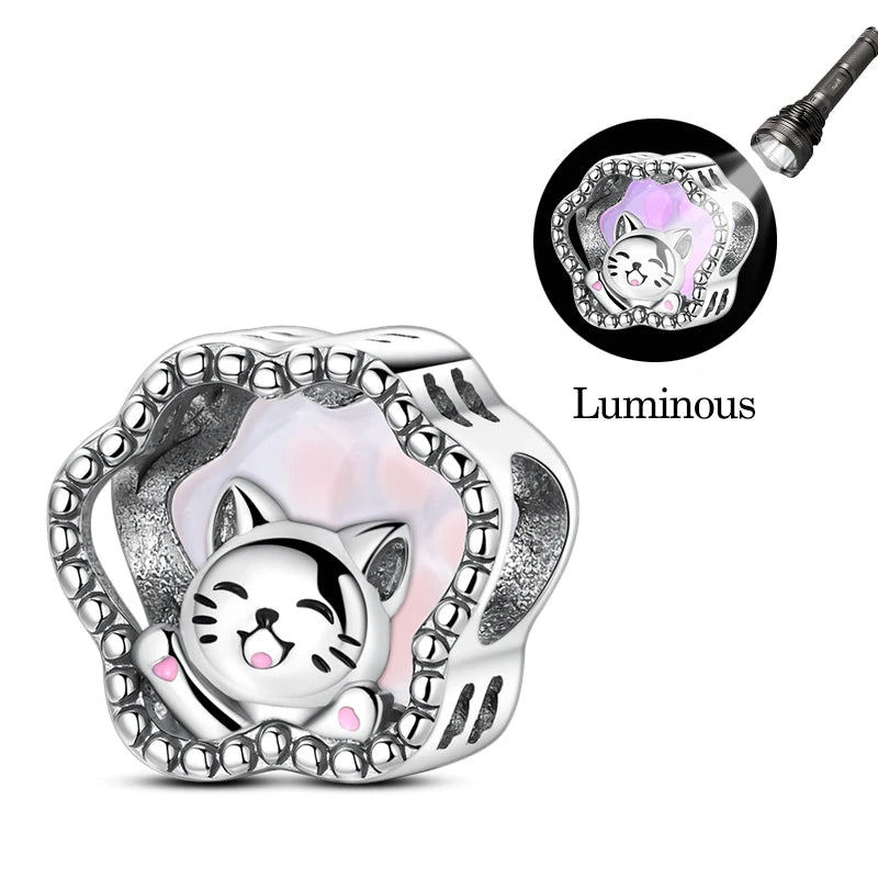 Dogs Pet Charms 925 Silver Heart Shaped Pink Zircon Claws Pendants Fit Original S925 Bracelets Fine DIY Birthday Jewelry Gifts