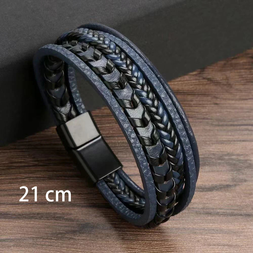 1pc Fashion Accessories MEN'S Multi-layered Vintage Leather Rope Braided Bracelet Alloy Magnetic Buckle Bracelet