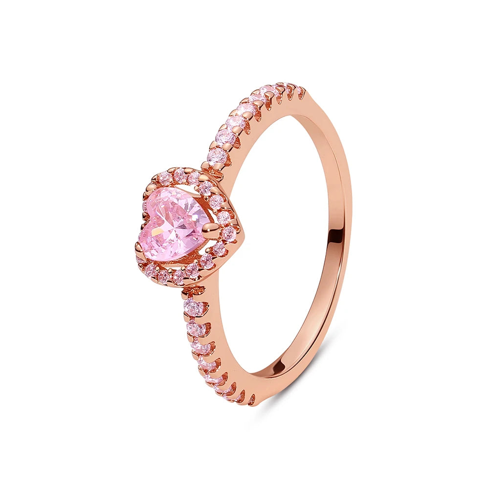 Original 925 Sterling Silver Rings For Women Love Heart Crown Crystals Rose Gold Engagement Wedding Stacking Ring Jewelry Gift