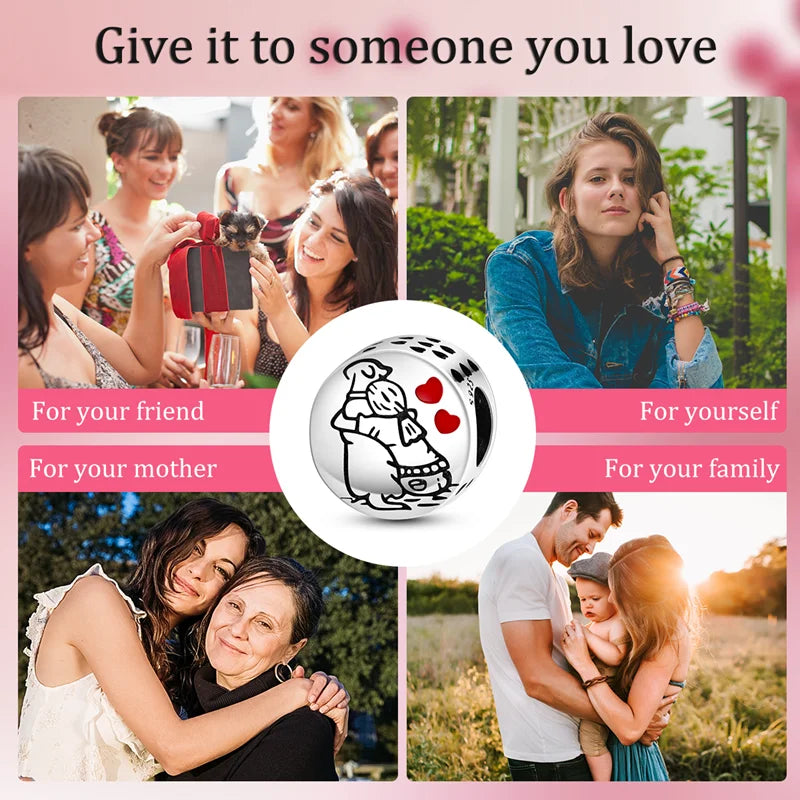 Dogs Pet Charms 925 Silver Heart Shaped Pink Zircon Claws Pendants Fit Original S925 Bracelets Fine DIY Birthday Jewelry Gifts