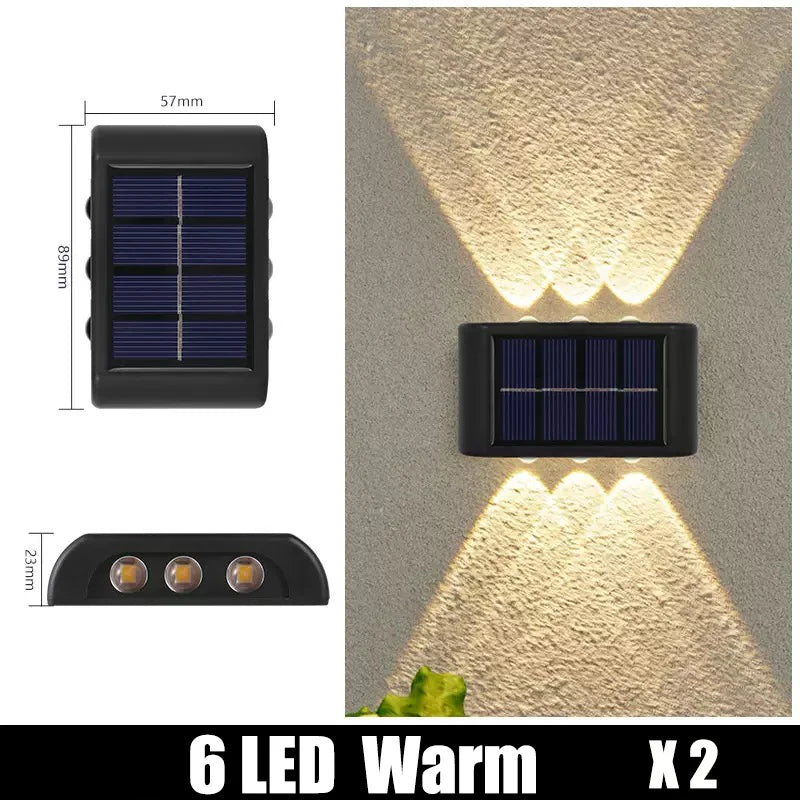 Solar Powered Garden Wall Light Outdoor Waterproof 6LED Beads up down Lamp for Street Terrace Fence Courtyard Wall Decoration