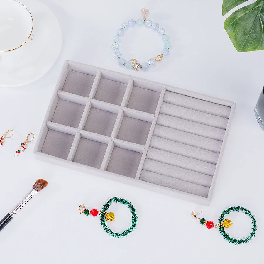 Velvet Jewelry Display Tray Exquisite Jewellery Holder Portable Ring Earrings Necklace Organizer Storage Box Organizator Trays