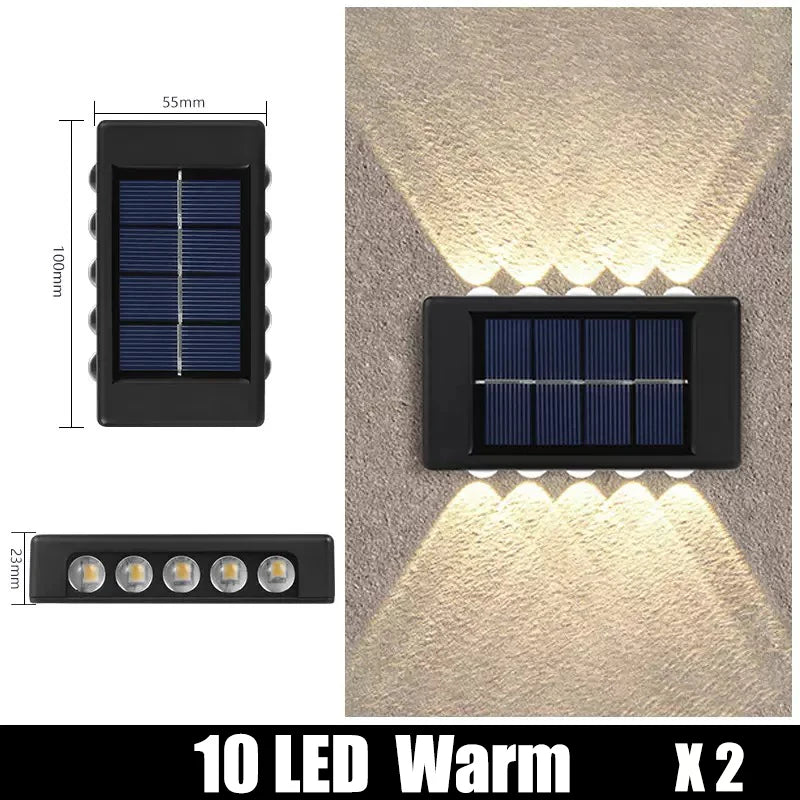 Solar Powered Garden Wall Light Outdoor Waterproof 6LED Beads up down Lamp for Street Terrace Fence Courtyard Wall Decoration