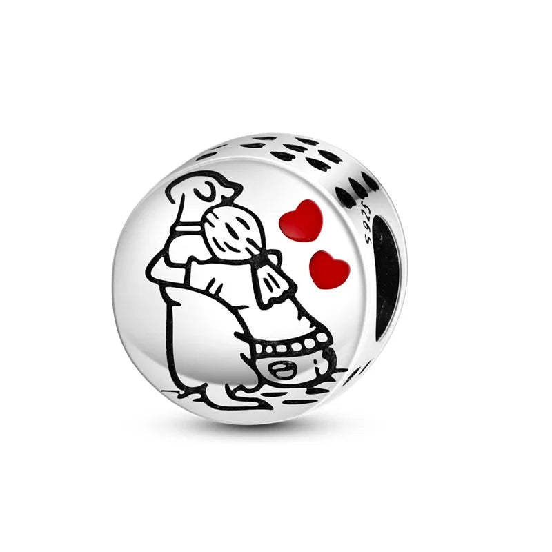 Dogs Pet Charms 925 Silver Heart Shaped Pink Zircon Claws Pendants Fit Original S925 Bracelets Fine DIY Birthday Jewelry Gifts