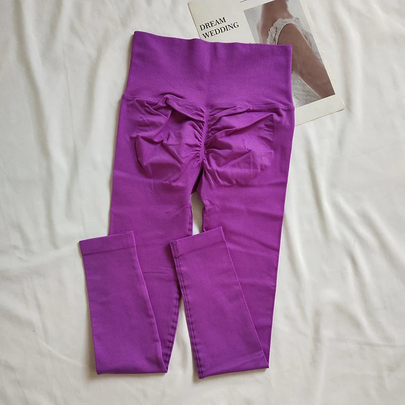 Seamless Sport Yoga High Waist Pants Leggings Sport See Through Yoga Gym Running Quick Dry Pants Scrunch Butt Pants