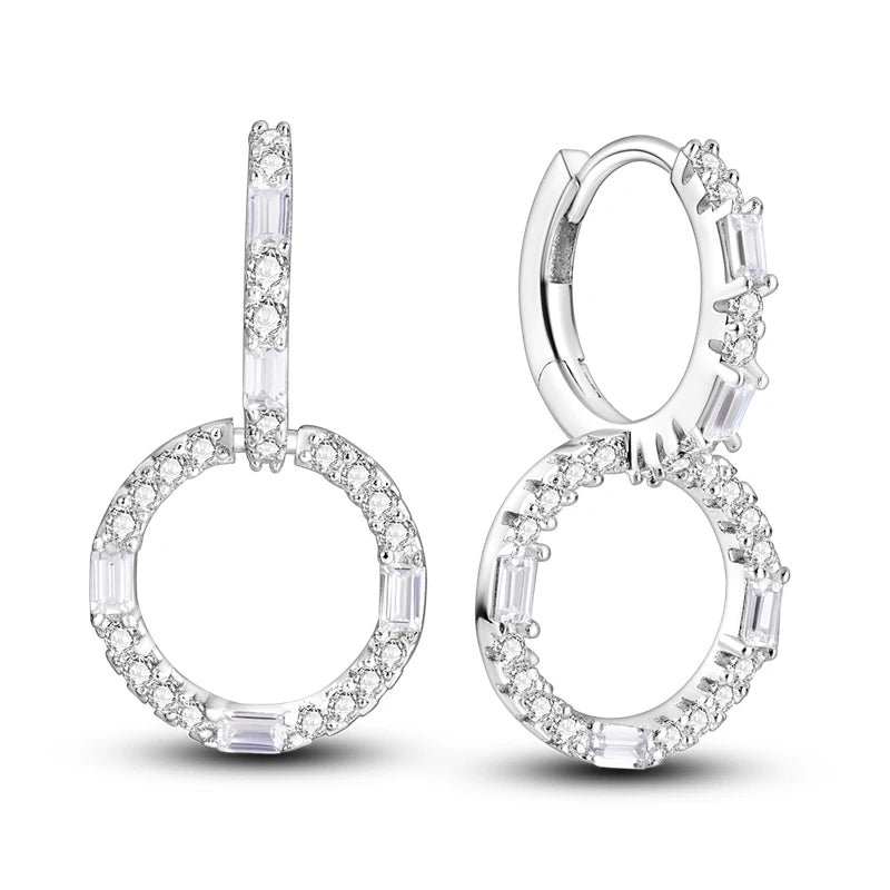 2024 Double Hoop Sun Moon 925 Silver Plated Butterfly Heart Earrings Stud Fit Original Charms Diy For Women Accessories