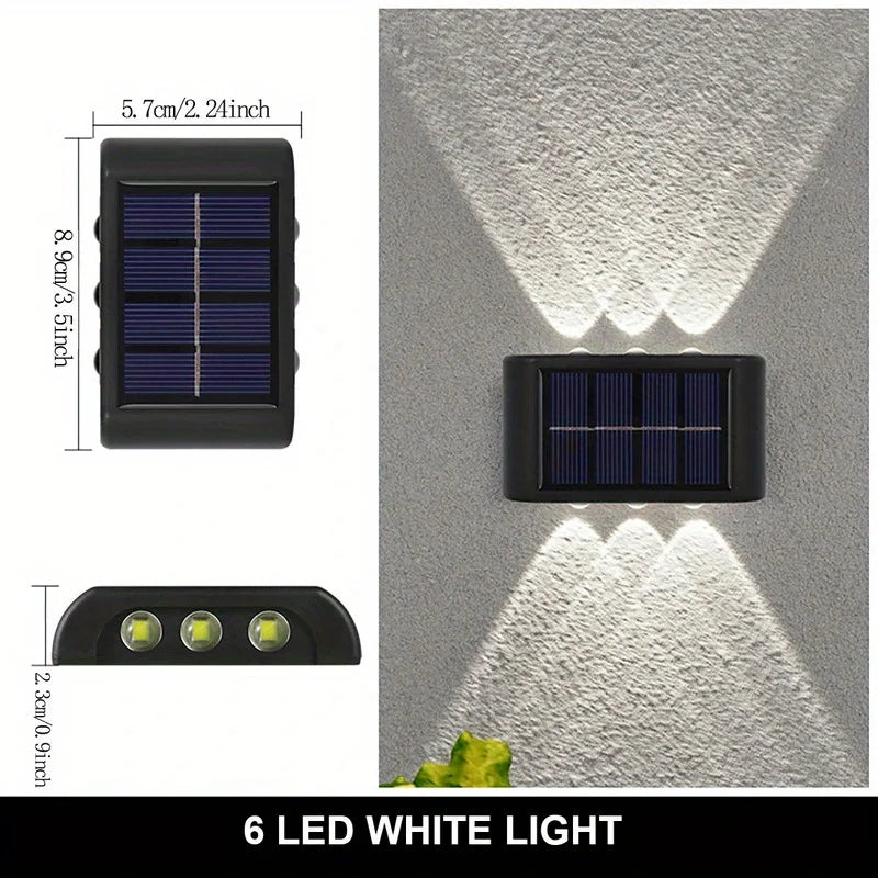 1-pack 6/8/10 LEDs solar upper and lower luminous convex mirror wall lamp, courtyard wall decoration atmosphere guide lamp