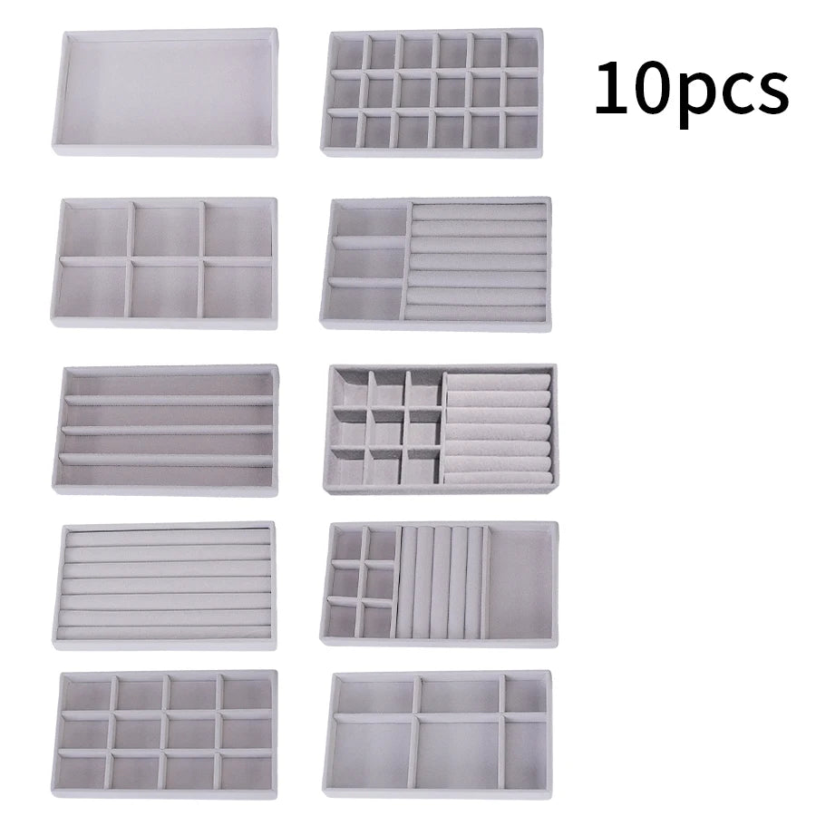 Velvet Jewelry Display Tray Exquisite Jewellery Holder Portable Ring Earrings Necklace Organizer Storage Box Organizator Trays