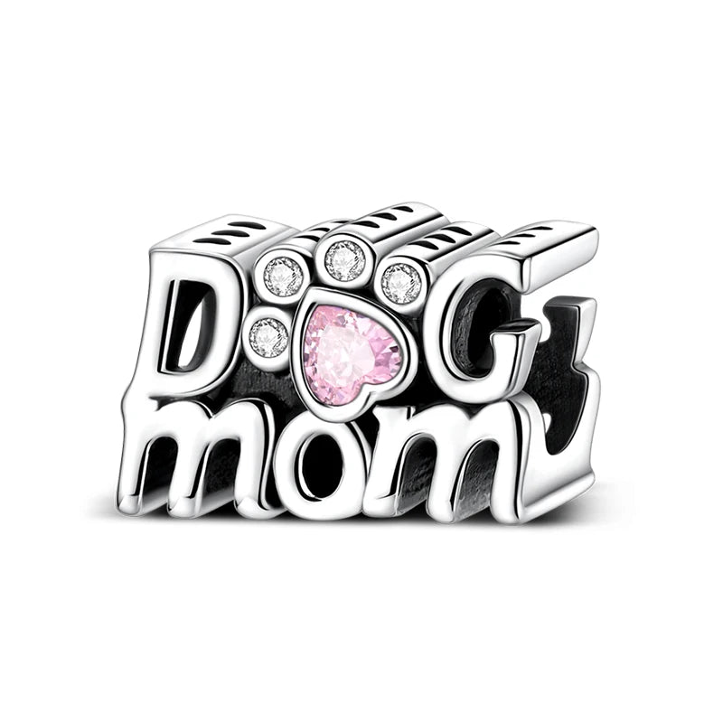 Dogs Pet Charms 925 Silver Heart Shaped Pink Zircon Claws Pendants Fit Original S925 Bracelets Fine DIY Birthday Jewelry Gifts